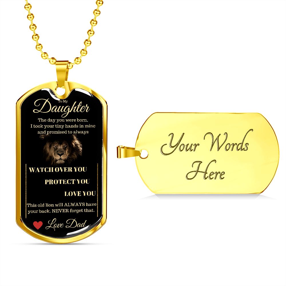 Dog Tag Necklace, GIFT TO DAUGHTER from Dad - Lion Black