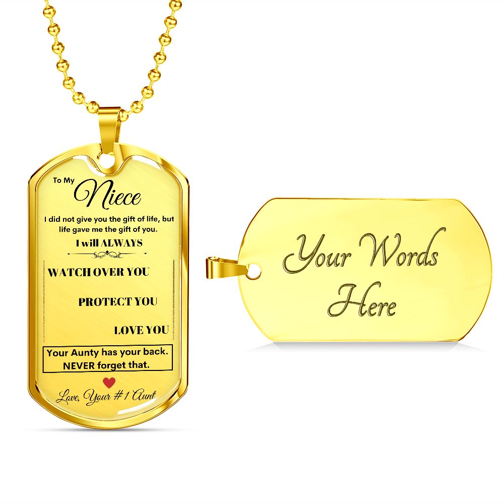Dog Tag Necklace, GIFT TO NEICE from Aunt - Silver