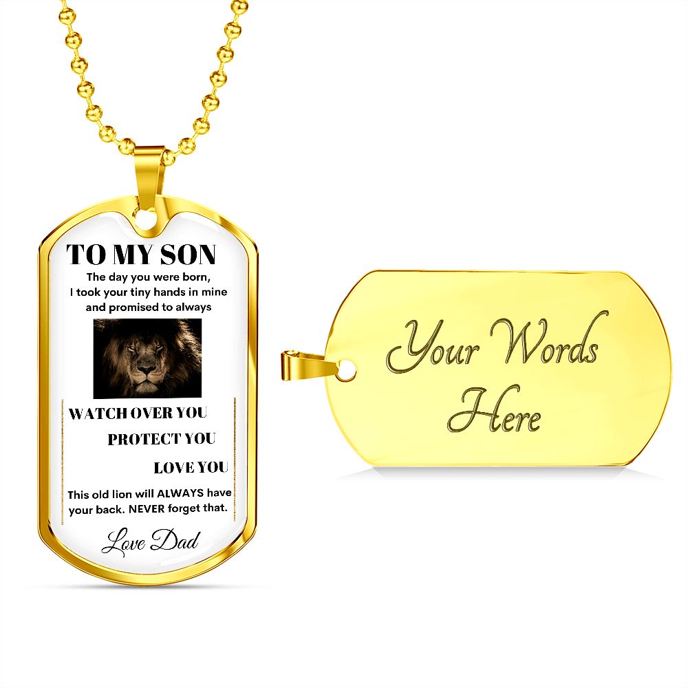 Dog Tag Necklace, GIFT TO SON from Dad - Lion White