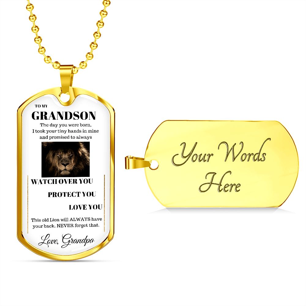 Dog Tag Necklace, GIFT TO GRANDSON from Grandpa - Lion White