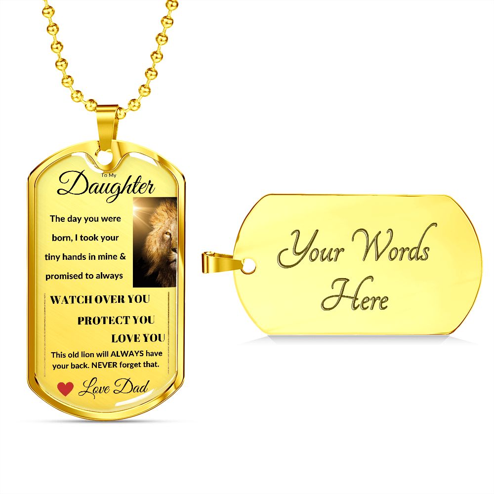 Dog Tag Necklace, GIFT TO DAUGHTER from Dad - Lion sunshine Silver or Gold