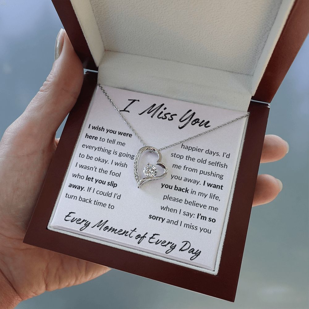 I Miss You, I'm Sorry Apology Gift, Forever Love Heart Necklace - To Ex Girlfriend, Ex Wife, Friend, Estranged Daughter - 14k or 18k Gold over Stainless Steel