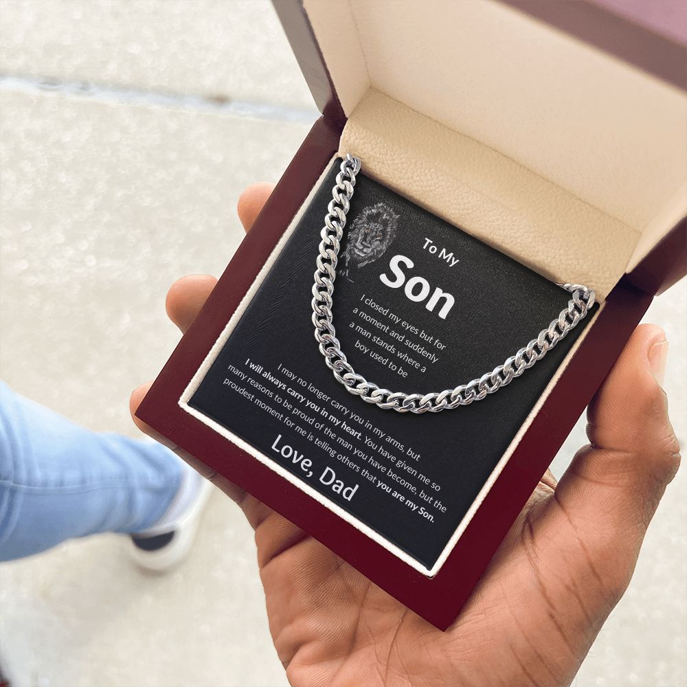 Cuban Link Chain, Gift to Son from Dad - I closed my eyes Lion
