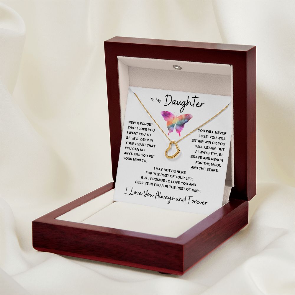 Delicate Heart Necklace, GIFT TO DAUGHTER from Mom or Dad - Butterfly