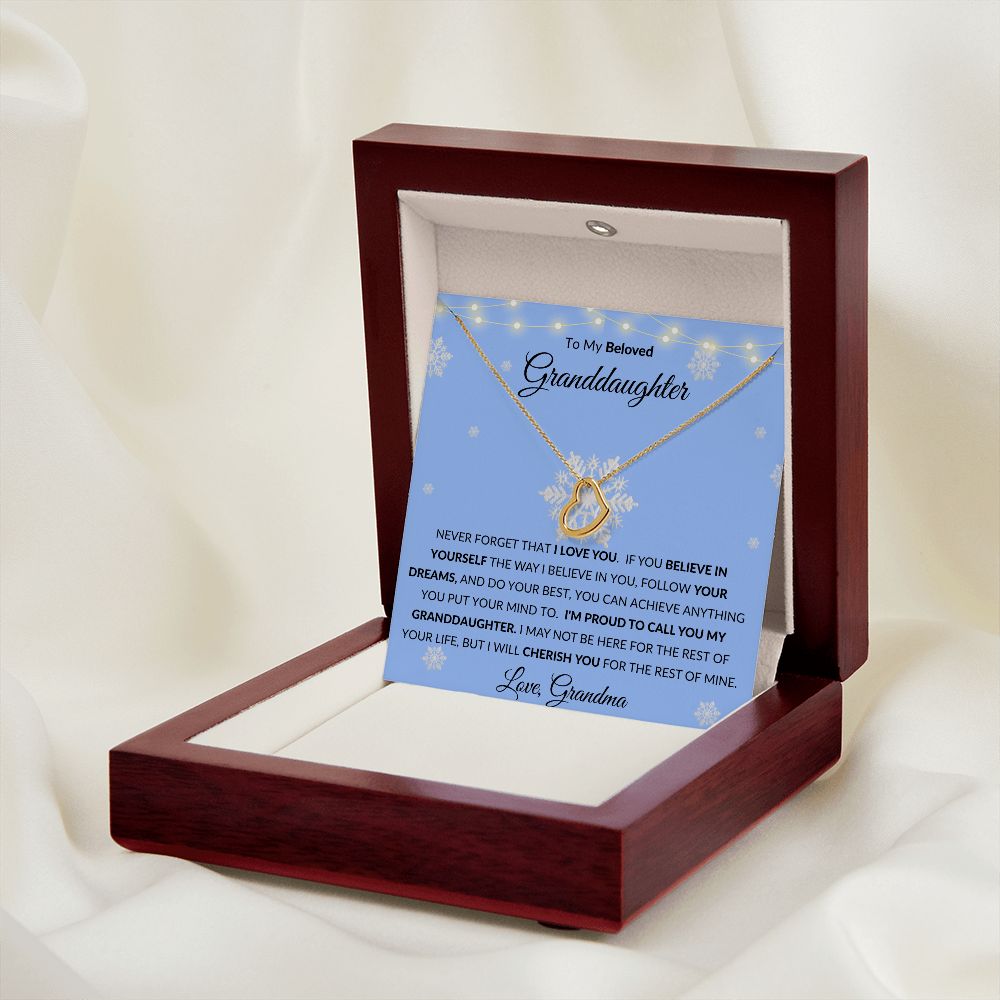 Delicate Heart Necklace, GIFT TO GRANDDAUGHTER - Blue Snowlake