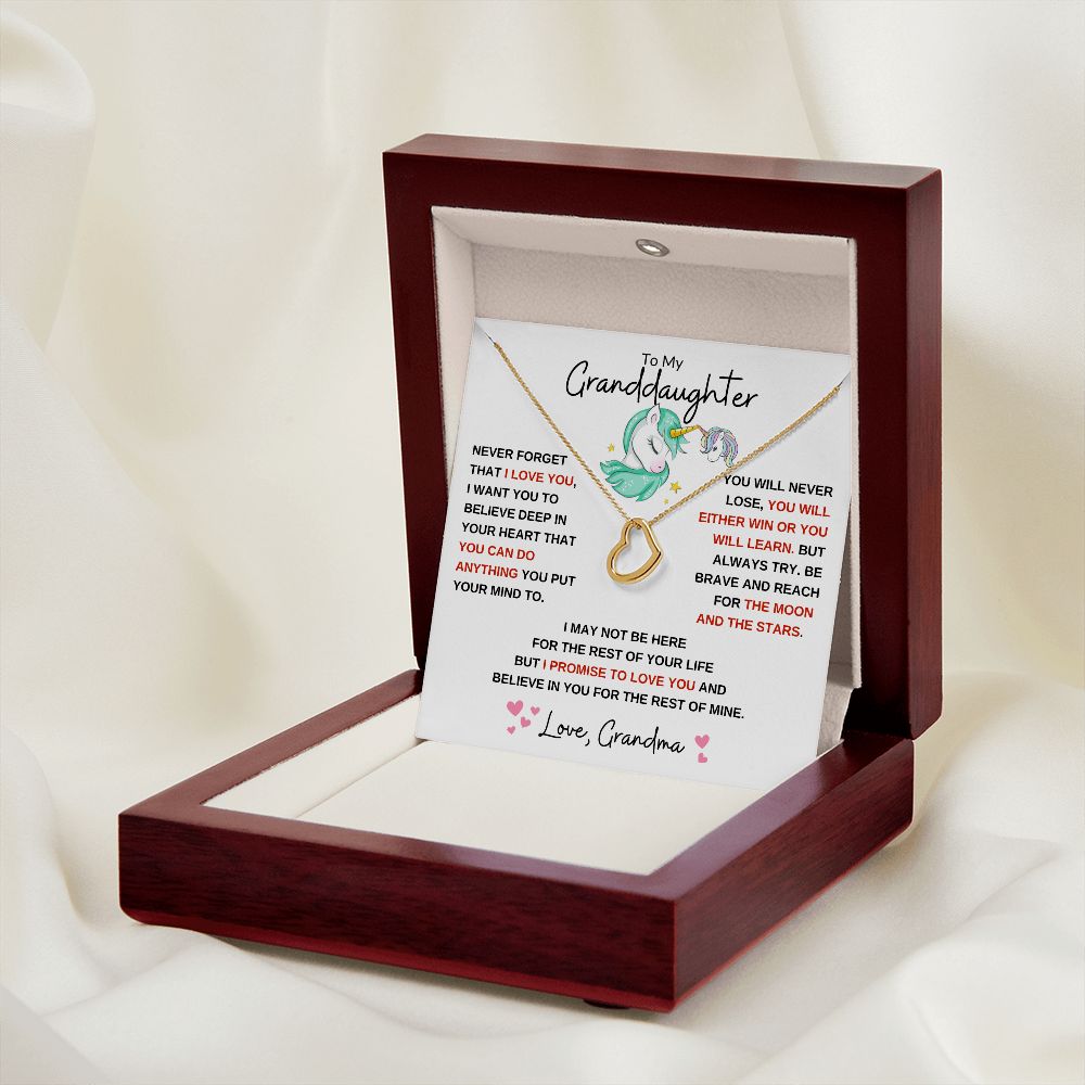Delicate Heart Necklace, GIFT TO GRANDDAUGHTER - Unicorn