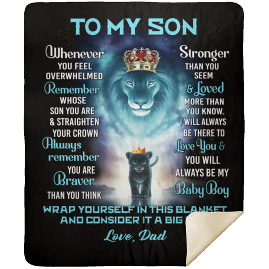 Son Lion Blanket (Medium) - Turquoise / Black - Premium Sherpa Blanket 50x60