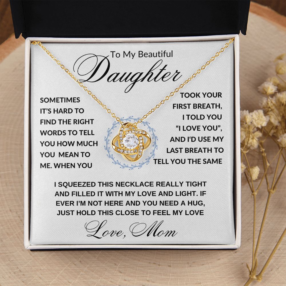 Gift to Daughter from Mom, I Love You (Wreathe) - Love Knot Necklace - Birthday, Graduation, Wedding, Christmas