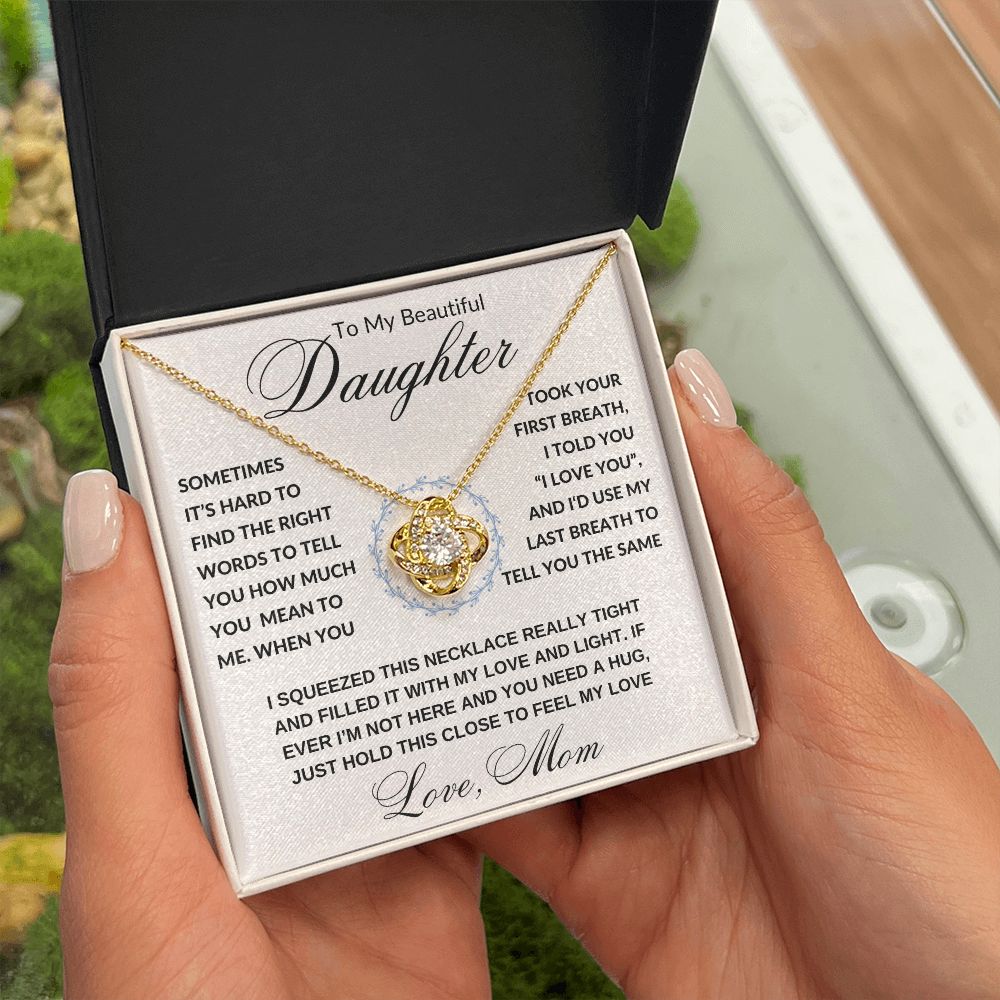 Gift to Daughter from Mom, I Love You (Wreathe) - Love Knot Necklace - Birthday, Graduation, Wedding, Christmas