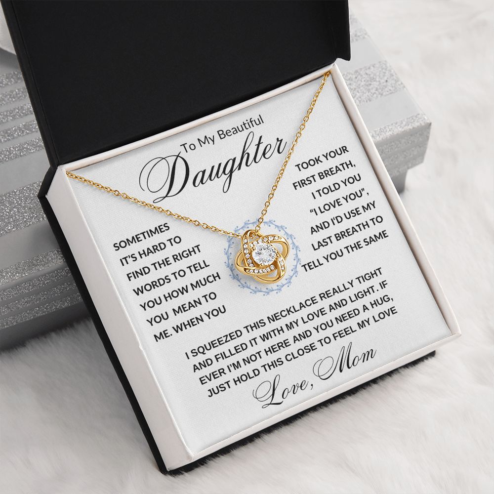 Gift to Daughter from Mom, I Love You (Wreathe) - Love Knot Necklace - Birthday, Graduation, Wedding, Christmas