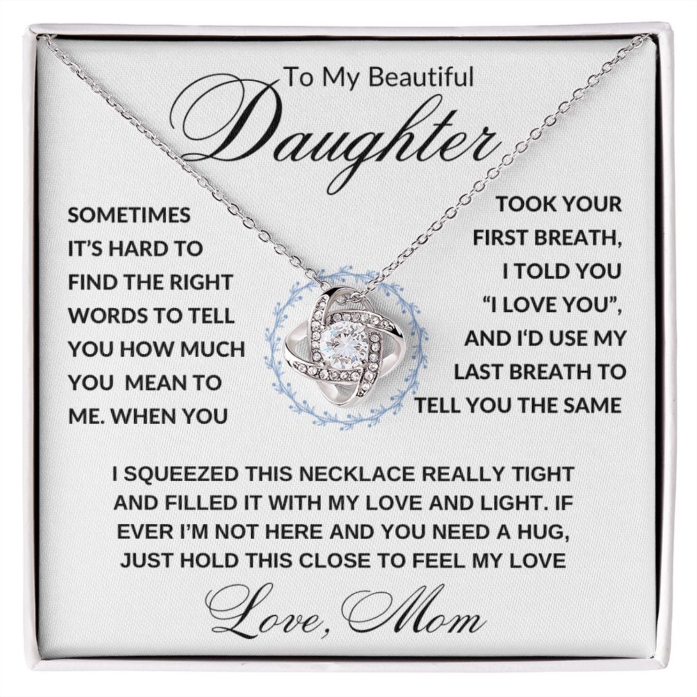 Gift to Daughter from Mom, I Love You (Wreathe) - Love Knot Necklace - Birthday, Graduation, Wedding, Christmas
