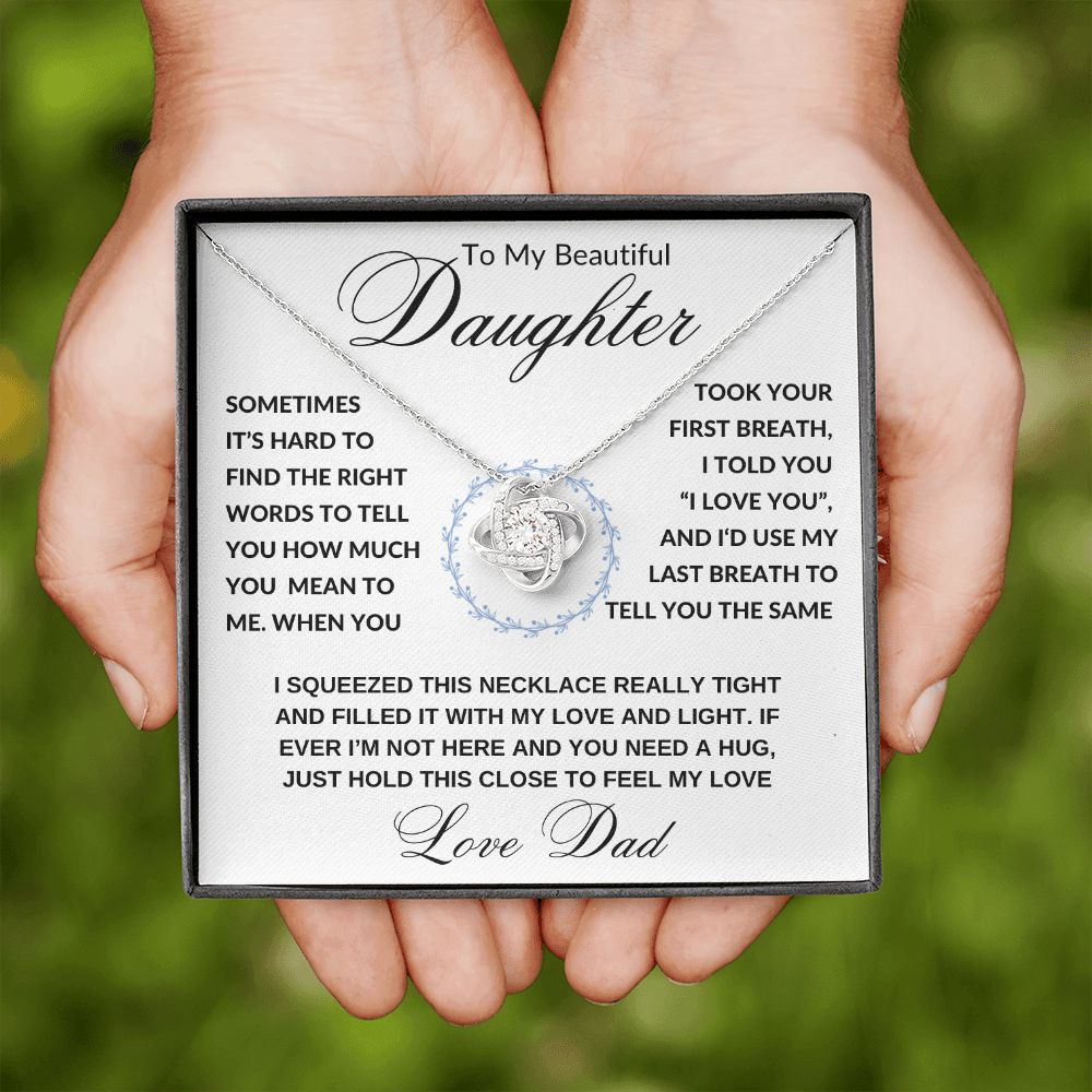 Daughter Gift from Dad, I Love You (Wreath) - Love Knot Necklace, Birthday, Graduation, Christmas