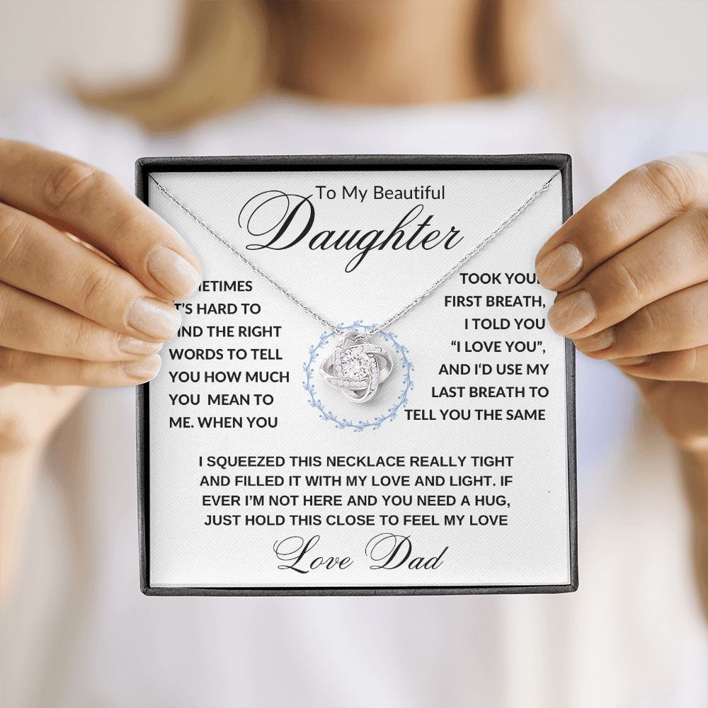 Daughter Gift from Dad, I Love You (Wreath) - Love Knot Necklace, Birthday, Graduation, Christmas