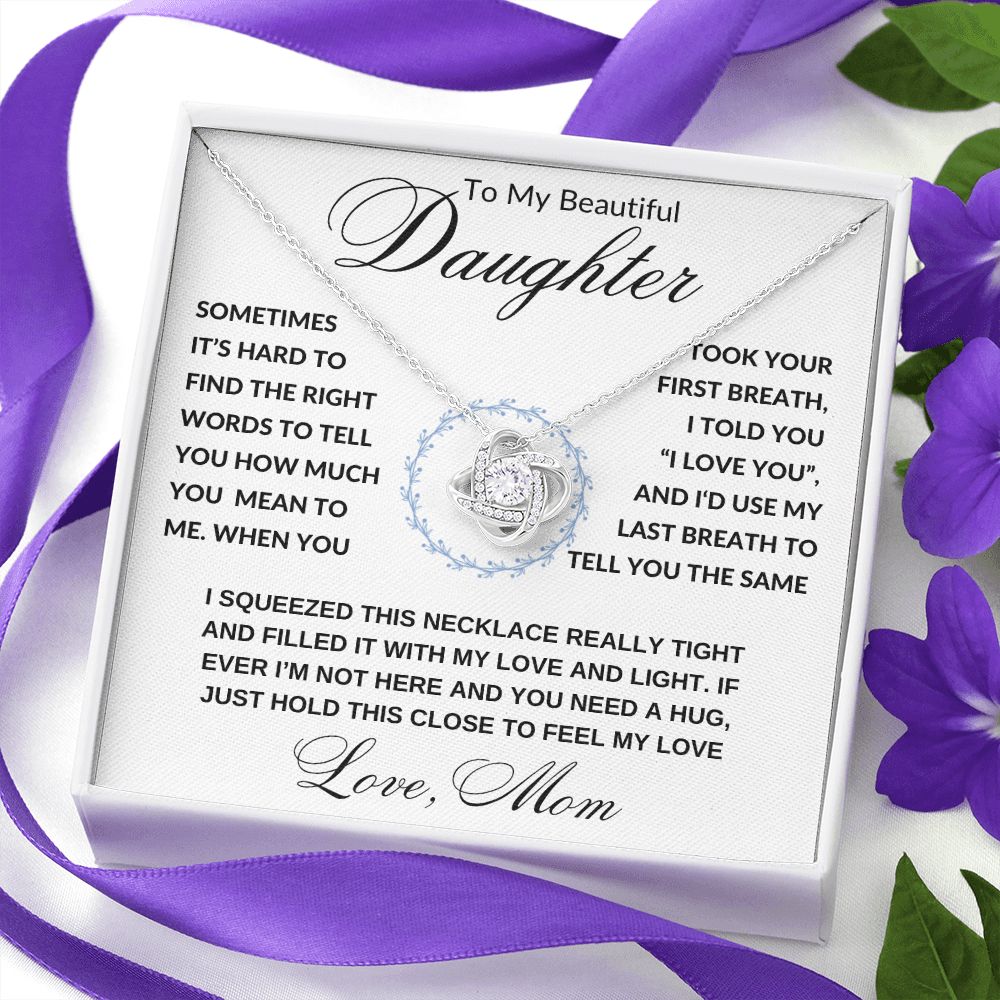Gift to Daughter from Mom, I Love You (Wreathe) - Love Knot Necklace - Birthday, Graduation, Wedding, Christmas