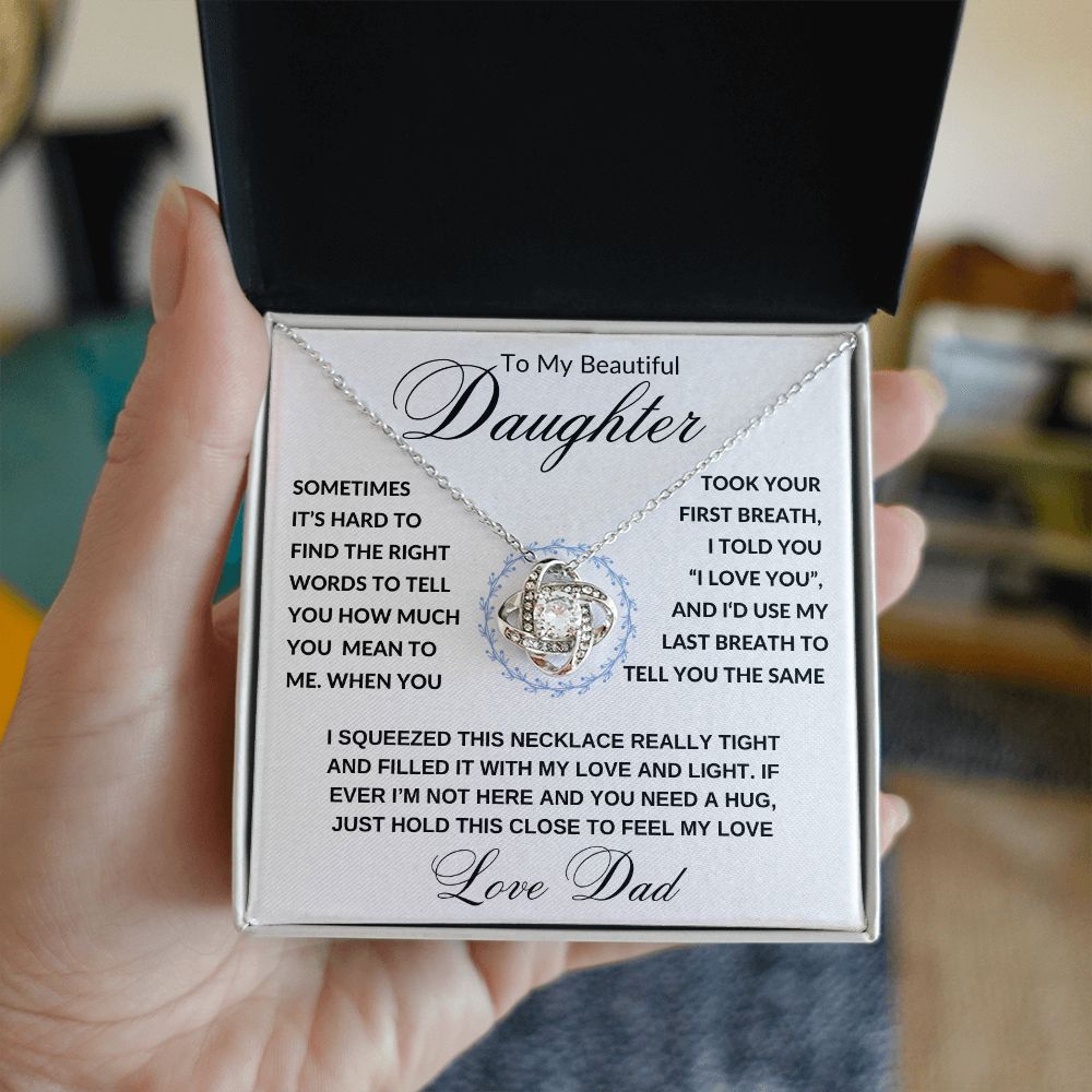 Daughter Gift from Dad, I Love You (Wreath) - Love Knot Necklace, Birthday, Graduation, Christmas