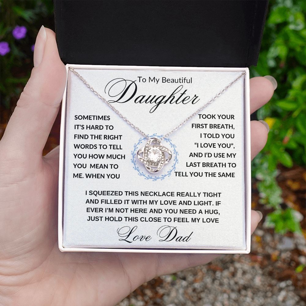 Daughter Gift from Dad, I Love You (Wreath) - Love Knot Necklace, Birthday, Graduation, Christmas