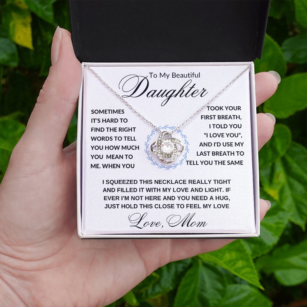 Gift to Daughter from Mom, I Love You (Wreathe) - Love Knot Necklace - Birthday, Graduation, Wedding, Christmas
