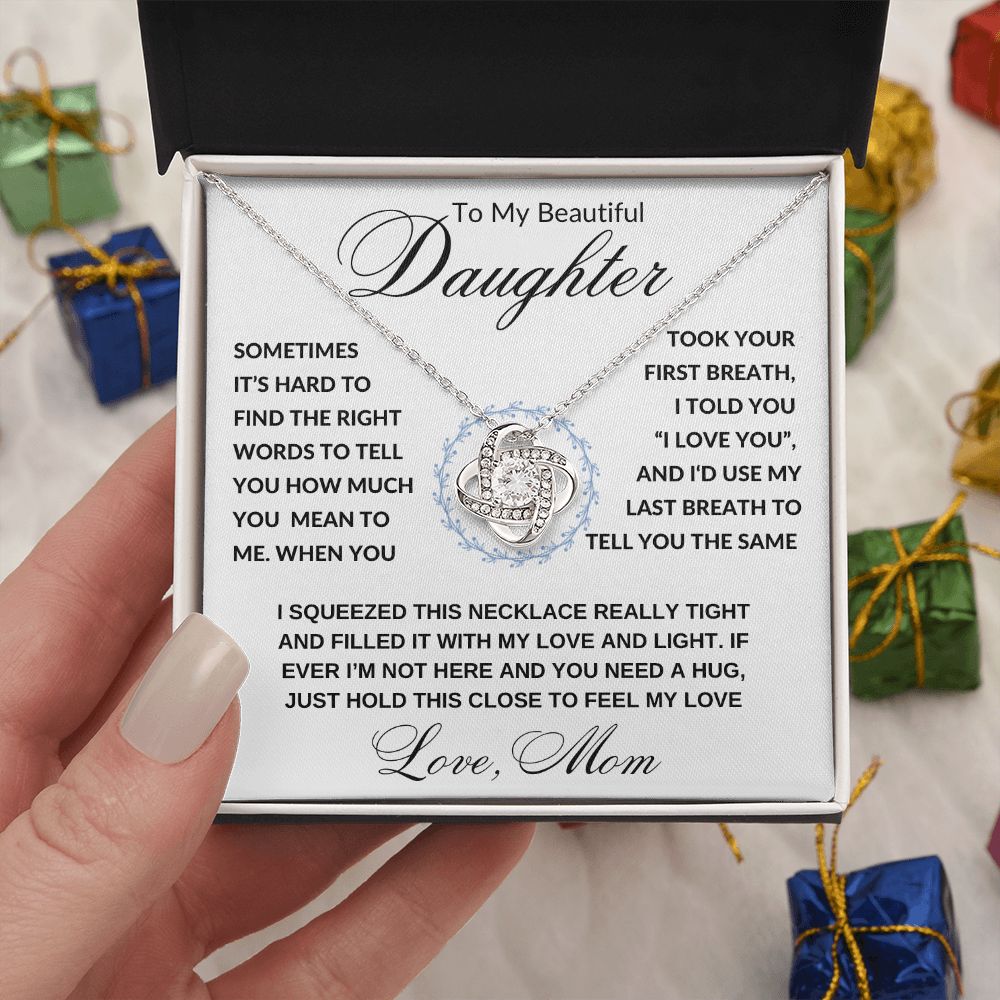 Gift to Daughter from Mom, I Love You (Wreathe) - Love Knot Necklace - Birthday, Graduation, Wedding, Christmas