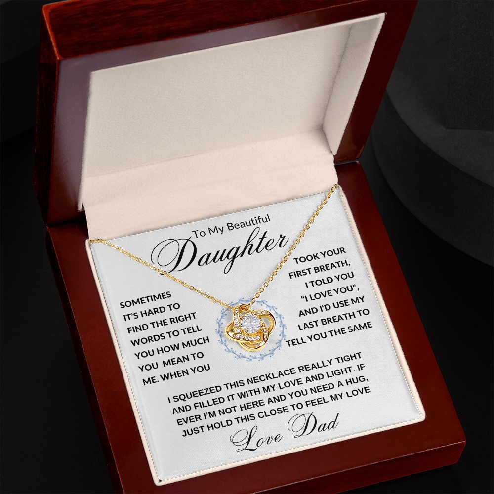 Daughter Gift from Dad, I Love You (Wreath) - Love Knot Necklace, Birthday, Graduation, Christmas