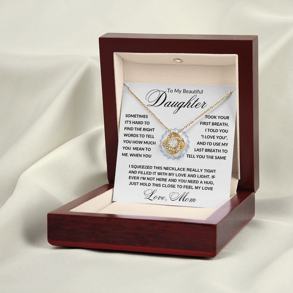 Gift to Daughter from Mom, I Love You (Wreathe) - Love Knot Necklace - Birthday, Graduation, Wedding, Christmas