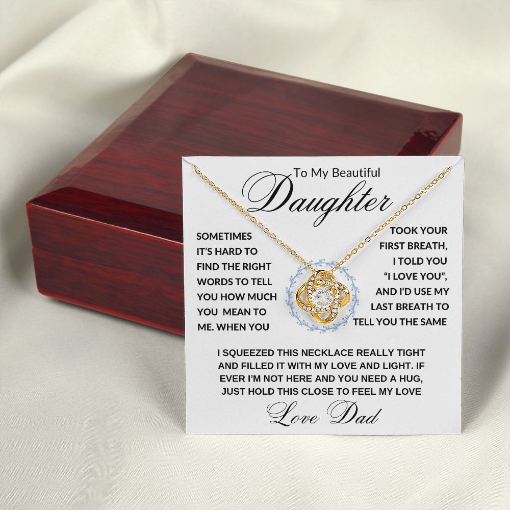 Daughter Gift from Dad, I Love You (Wreath) - Love Knot Necklace, Birthday, Graduation, Christmas