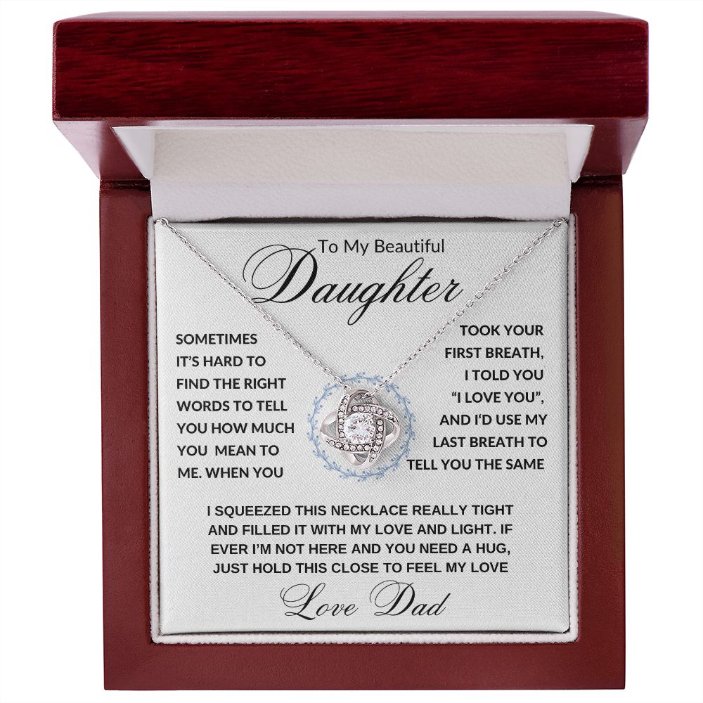 Daughter Gift from Dad, I Love You (Wreath) - Love Knot Necklace, Birthday, Graduation, Christmas