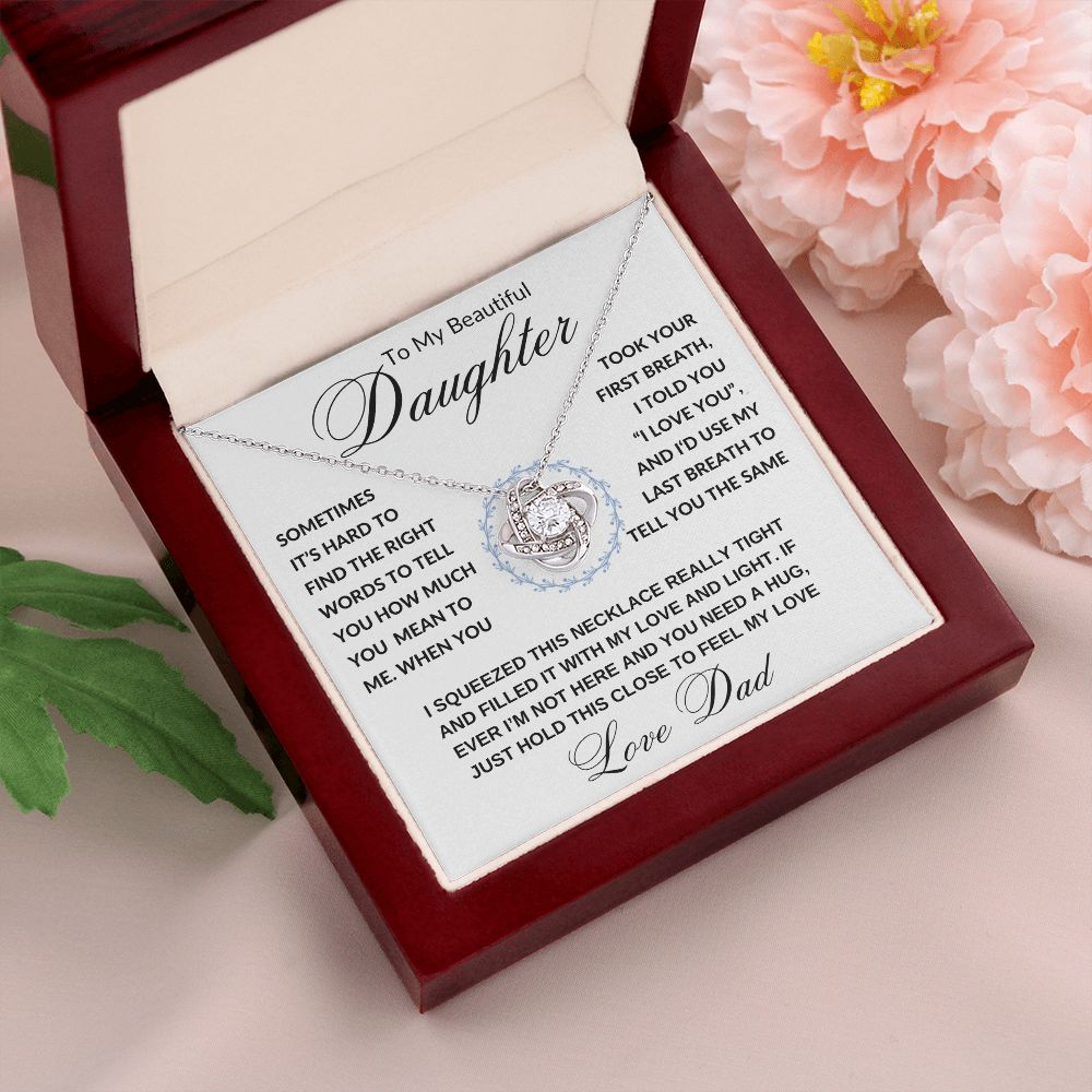 Daughter Gift from Dad, I Love You (Wreath) - Love Knot Necklace, Birthday, Graduation, Christmas