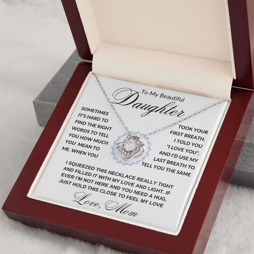 Gift to Daughter from Mom, I Love You (Wreathe) - Love Knot Necklace - Birthday, Graduation, Wedding, Christmas