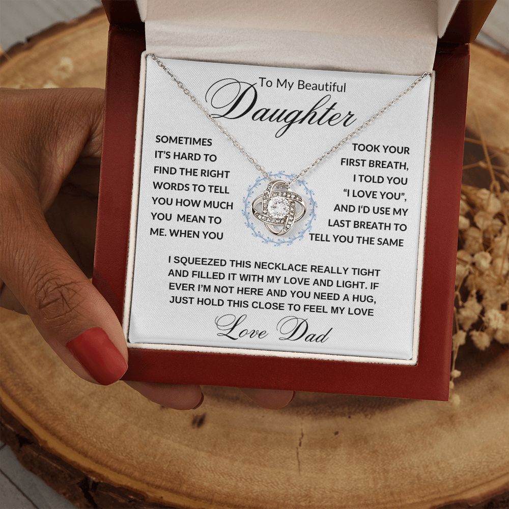 Daughter Gift from Dad, I Love You (Wreath) - Love Knot Necklace, Birthday, Graduation, Christmas