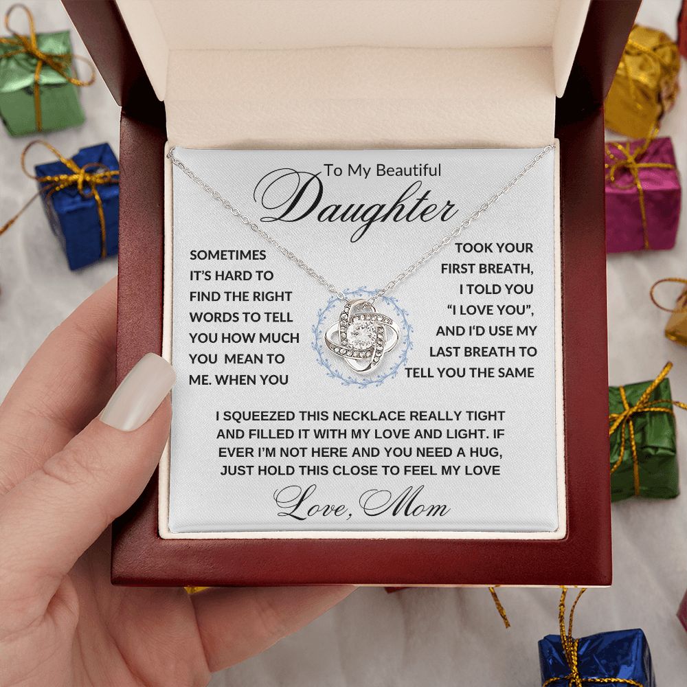 Gift to Daughter from Mom, I Love You (Wreathe) - Love Knot Necklace - Birthday, Graduation, Wedding, Christmas