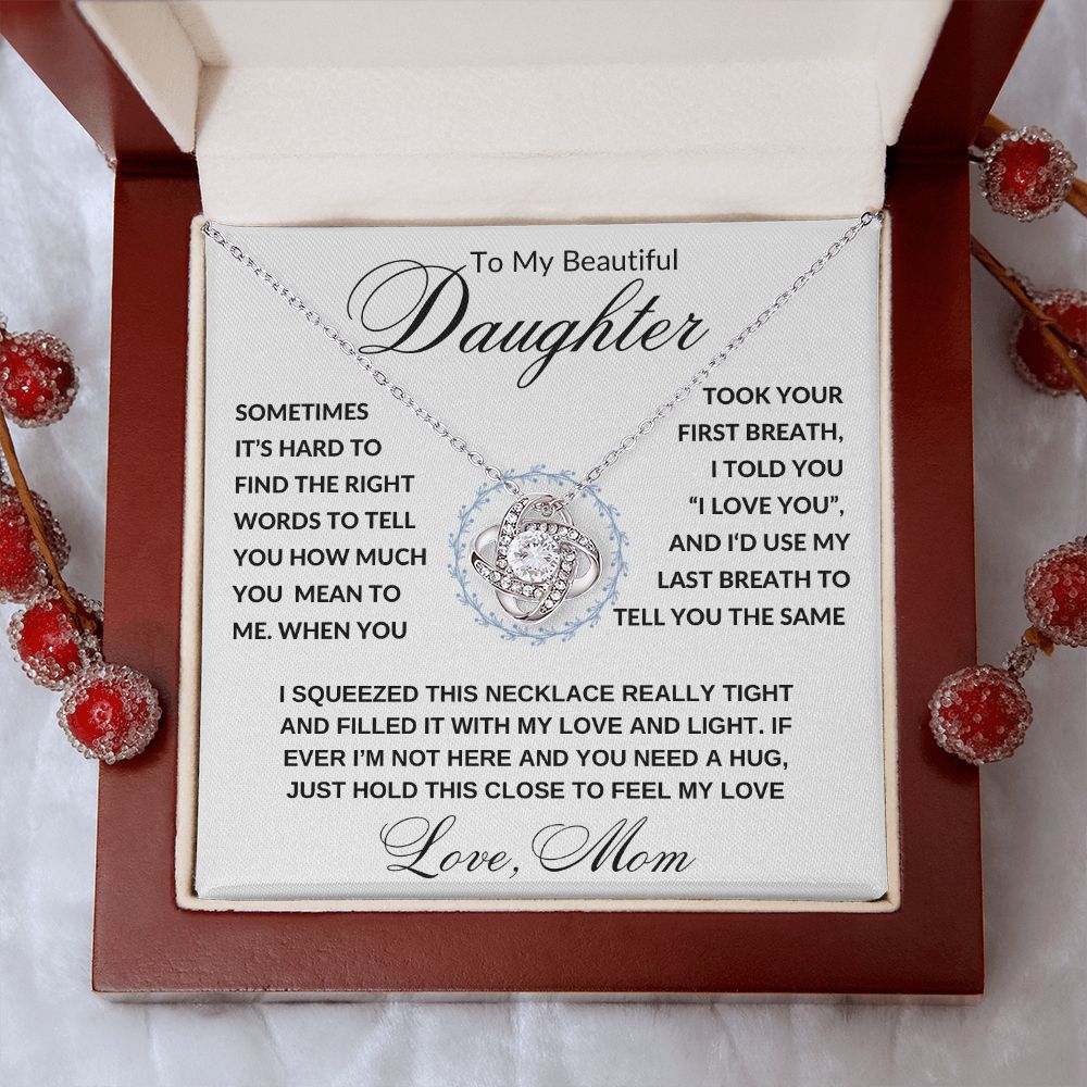 Gift to Daughter from Mom, I Love You (Wreathe) - Love Knot Necklace - Birthday, Graduation, Wedding, Christmas