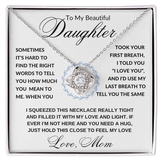 Gift to Daughter from Mom, I Love You (Wreathe) - Love Knot Necklace - Birthday, Graduation, Wedding, Christmas