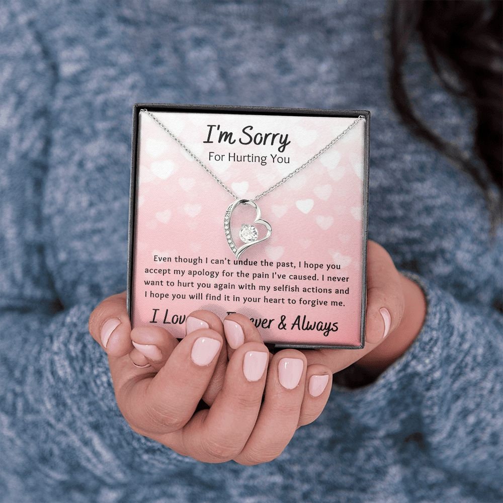 Forever Love Necklace, Im Sorry Apology Gift for Girlfriend, Wife, Soulmate, Ex, Mom, Sister, Friend - Pink Hearts