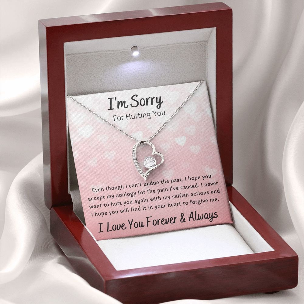 Forever Love Necklace, Im Sorry Apology Gift for Girlfriend, Wife, Soulmate, Ex, Mom, Sister, Friend - Pink Hearts