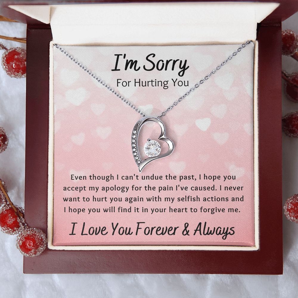 Forever Love Necklace, Im Sorry Apology Gift for Girlfriend, Wife, Soulmate, Ex, Mom, Sister, Friend - Pink Hearts