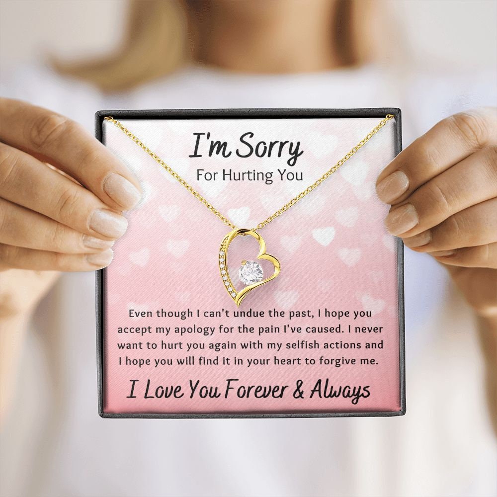 Forever Love Necklace, Im Sorry Apology Gift for Girlfriend, Wife, Soulmate, Ex, Mom, Sister, Friend - Pink Hearts