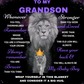 Grandson Lion Blanket Gift, From Grandma - Black w/ Purple (Choose Size and Style)