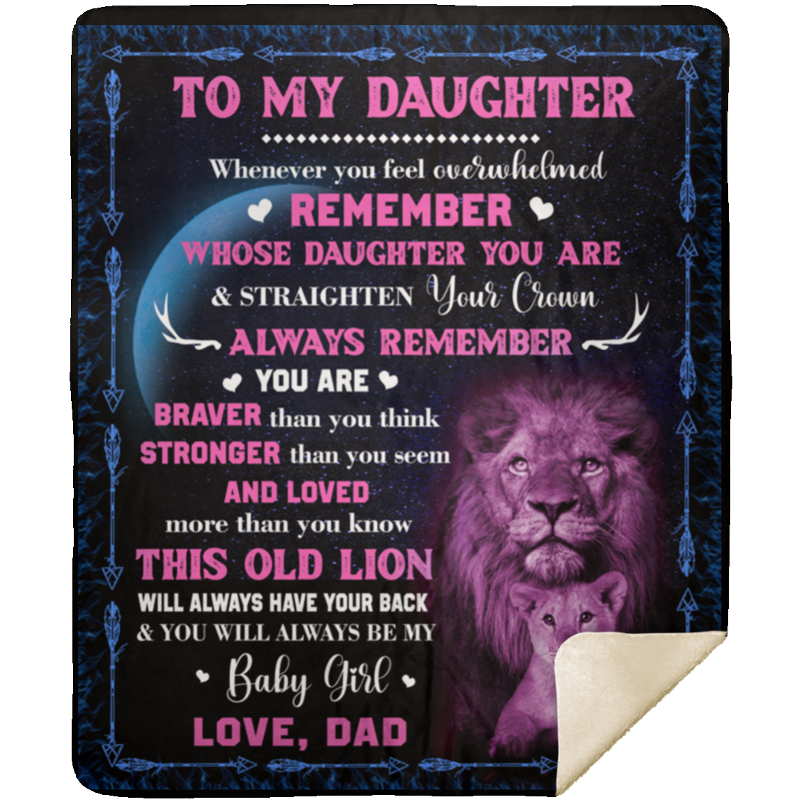 Daughter Lion Blanket from Dad - Pink