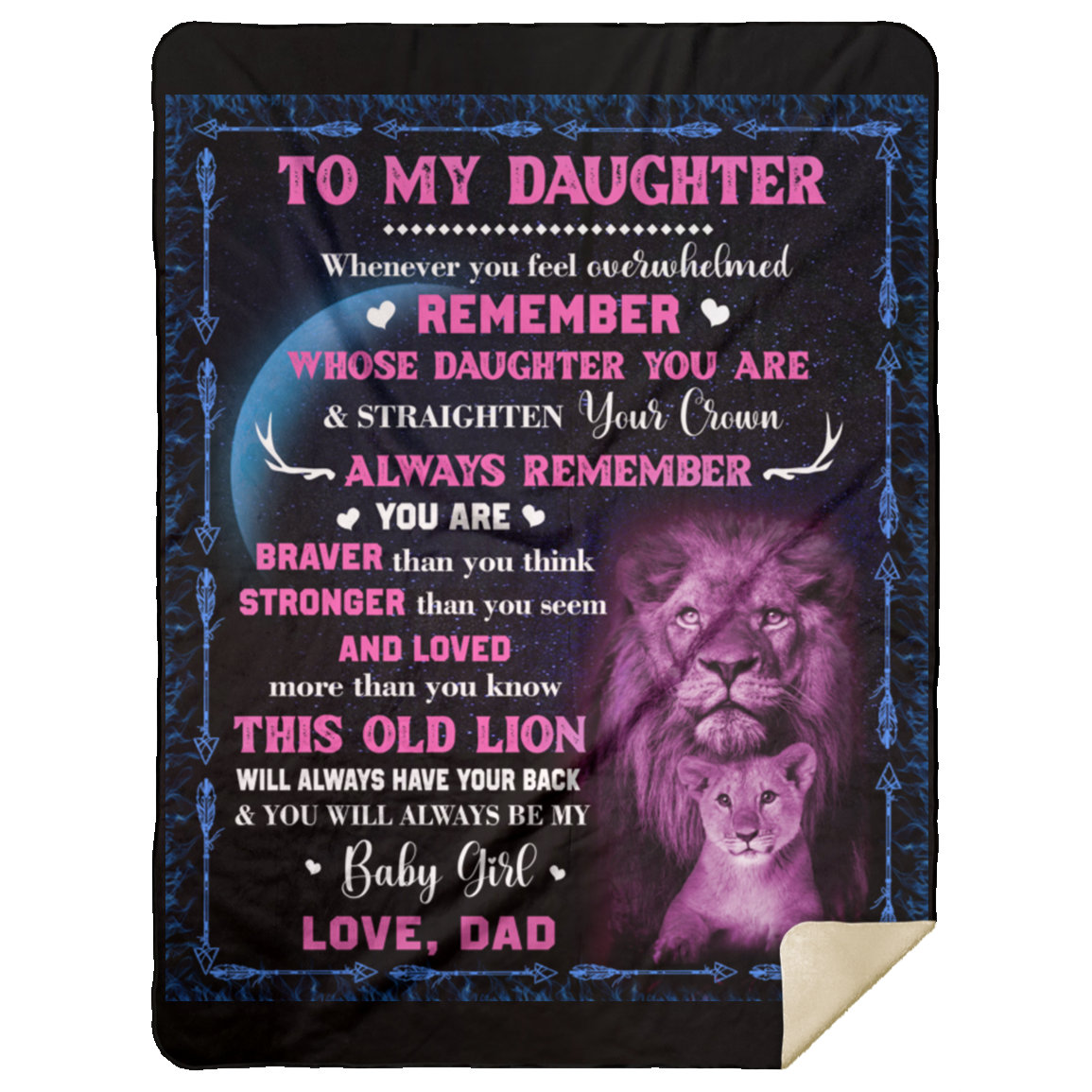 Daughter Lion Blanket from Dad - Pink