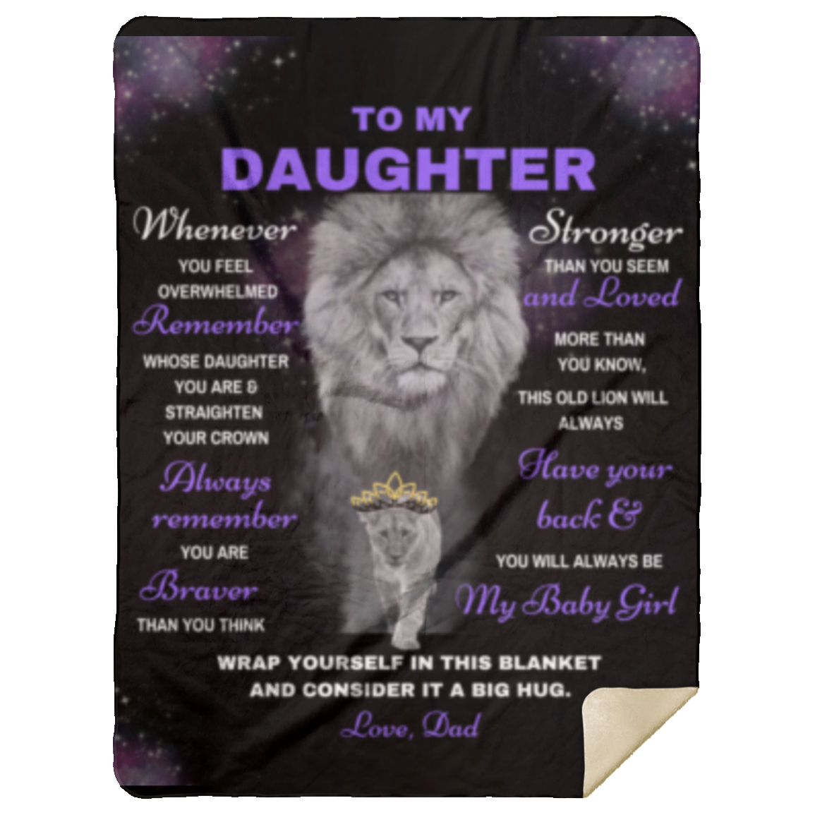 Daughter Lion Blanket Gift, From Dad (Choose Size and Style)
