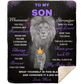 Son Lion Blanket Gift, from Mom - Black w/ Purple (Choose Size and Style)
