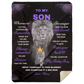Son Lion Blanket Gift, from Mom - Black w/ Purple (Choose Size and Style)