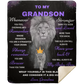 Grandson Lion Blanket Gift, From Grandma - Black w/ Purple (Choose Size and Style)