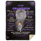 Grandson Lion Blanket Gift, From Grandma - Black w/ Purple (Choose Size and Style)