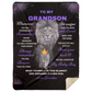 Grandson Lion Blanket Gift, from Grandpa - Black w/ Purple (Choose Size and Style)