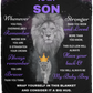 Son Lion Blanket Gift, from Mom - Black w/ Purple (Choose Size and Style)