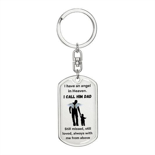 Dog Tag Keychain, Memorial Gift for Son or Daughter, Sympathy Gift - Loss of Father, Dad , Silver/Gold
