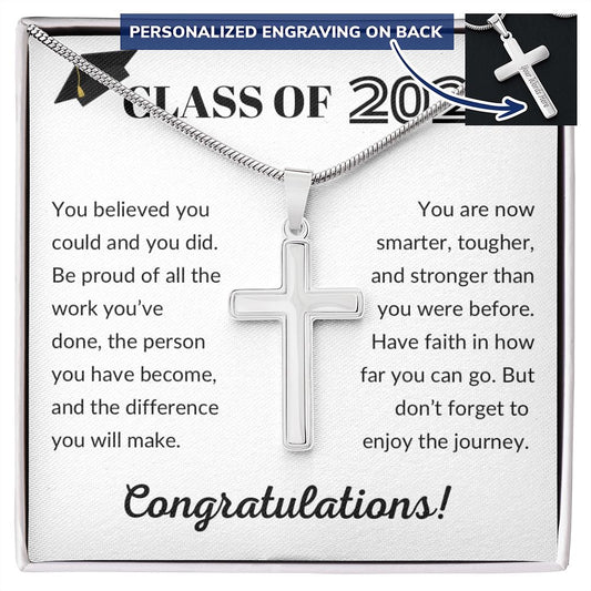 2023 Graduation Gift, Personalized Stainless Steel Cross Necklace - For Her or Him