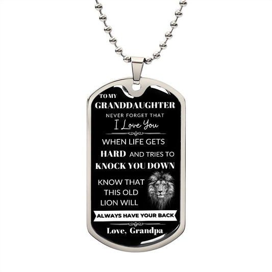 Dog Rag Necklace, Gift to Granddaughter from Grandpa - This Old Lion Black