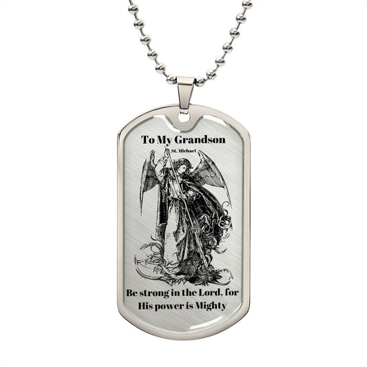Dog Tag Necklace, Gift to Grandson - Saint Michael, Silver / Gold